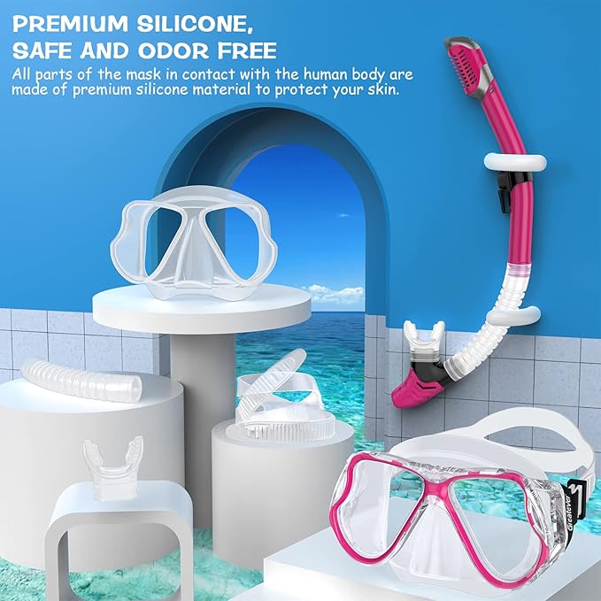Greatever Dry Snorkel Set,Panoramic Wide View,Anti-Fog Scuba Diving Mask,Professional Snorkeling Gear