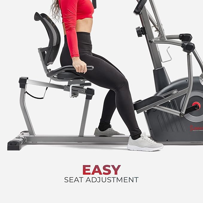 Sunny Health & Fitness Elite Recumbent Cross Trainer & Elliptical Machine with Arm Exercisers for Home Arm/Leg Training, Easy Adjust Seat & Mesh Backrest, Free SunnyFit App Bluetooth Connectivity