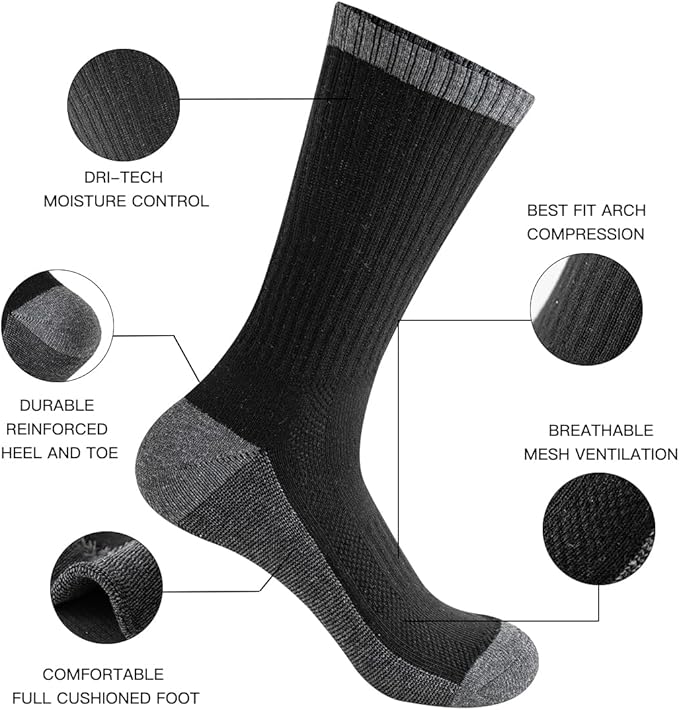 JOYNÉE 8 Pairs Mens Breathable Athletic Crew Socks Arch Support Cushioned Socks for Hiking Sports Running,Sock Size:10-13