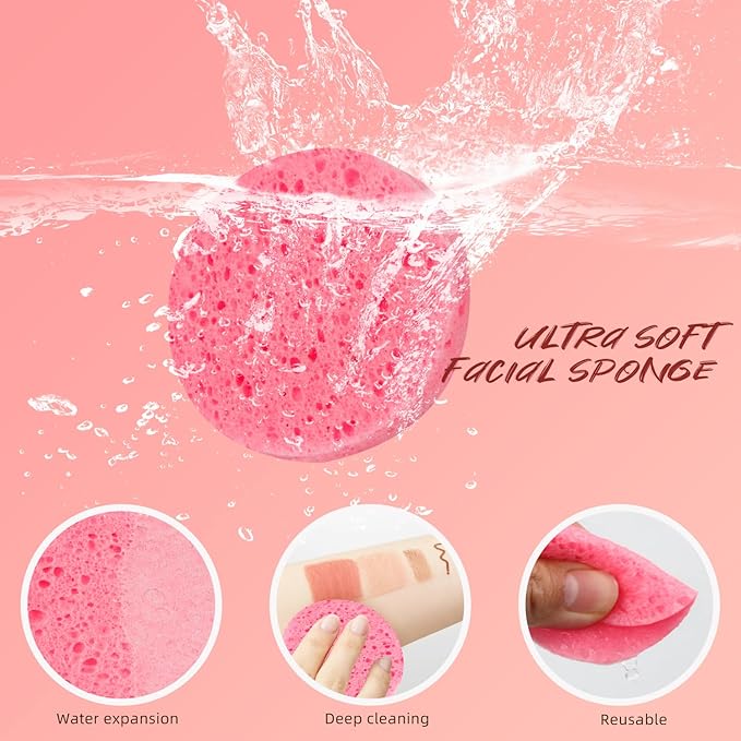50-Count Compressed Facial Sponges, 100% Natural Cosmetic Spa Sponges for Facial Cleansing for Daily Facial Cleansing, Exfoliating Mask, Makeup Remover. Ideal for Home and Travel. (Sakura Pink)