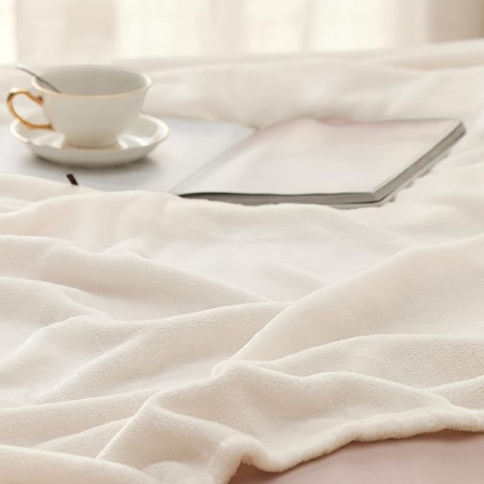 Bedsure Fleece Blanket Twin Size Cream - 300GSM Lightweight Plush Fuzzy Cozy Soft Warm Blanket for Bed, Sofa, Couch, Travel, Camping, 60x80 inches