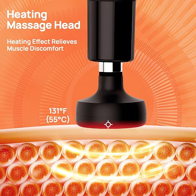 Deep Tissue Massage Gun with Heat, 12mm Amplitude Percussion Massager for Athletes & Muscle Relief, Professional Handheld Masssger Gun for Neck, Back, Shoulder, Leg, Gift for Men, Black