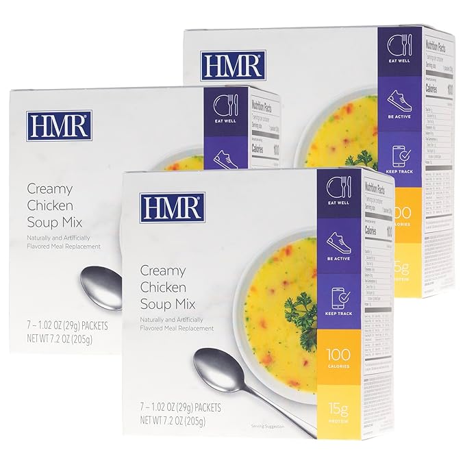 HMR Creamy Chicken Soup Mix | Instant Lunch or Dinner to Support Weight Management | Easy to Make | 15 grams of Protein | Low Calorie Food | Triple Pack, 7 Single Serve Packets per Box