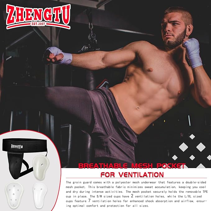 Groin Protector Cup Kickboxing Boxing Muaythai MMA Groin Guard, Jockstrap Karate Training, BJJ Protection, Soccer, Basketball Removable TPE Cup with Silicone Cushioning