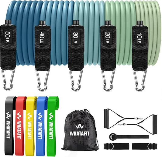 WHATAFIT Resistance Bands, Exercise Bands，Resistance Bands for Working Out, Work Out Bands with Handles for Men and Women Fitness, Strength Training Home Gym Equipment