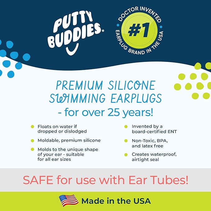 Earvolution Floating Putty Buddies Ear Plugs for Swimming - Invented by an Ear Physician - Moldable, Premium, Silicone - Floats on Water - Waterproof - Made in The USA- 3 Pack - Tan