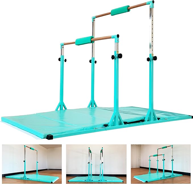 Gymnastics Double Horizontal Bars 3Play Parallel Bars Uneven Bars Gymnastics Training Kip Bar with 304 Stainless Steel Regulating Arms & Fiberglass Rail for Indoor Outdoor Home Club Use