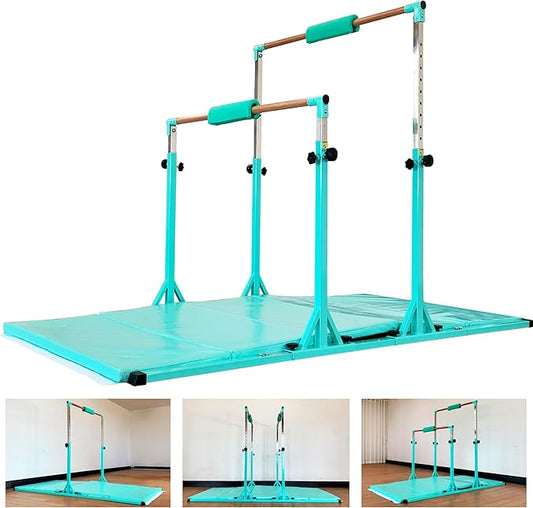 Gymnastics Double Horizontal Bars 3Play Parallel Bars Uneven Bars Gymnastics Training Kip Bar with 304 Stainless Steel Regulating Arms & Fiberglass Rail for Indoor Outdoor Home Club Use