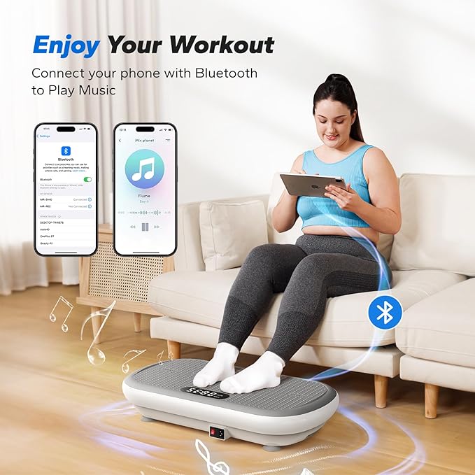 MERACH Vibration Plate Exercise Machine, Vibration Plate 440 Lbs Capacity, Bluetooth and Silicone Pedal, Stimulate Deep Fat, Vibration Plate for Lymphatic Drainage, Vibrating for Weight Loss