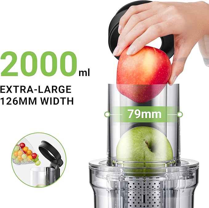 AMZCHEF Cold Press Juicer, Juicer Machines - 3.1" Large Feed Chute for Whole Fruits & Vegetables, Stainless Steel Slow Masticating Juicer Easy to Clean, Large Auger, Double Strainers, Silver