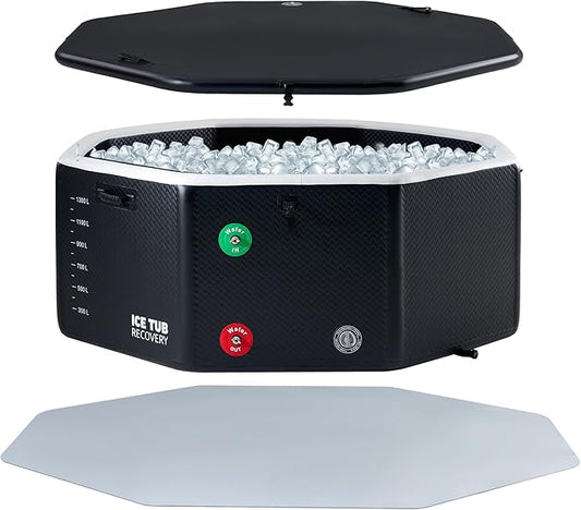 Albott Inflatable Cold Plunge Tub for Athletes, Ice Bath Tub with Insulated Lid Non-Slip Mat & Handles, Water Chiller Compatible, Portable for Indoor & Outdoor Recovery, 525 Gal, 79"L x 79"W x 33"H