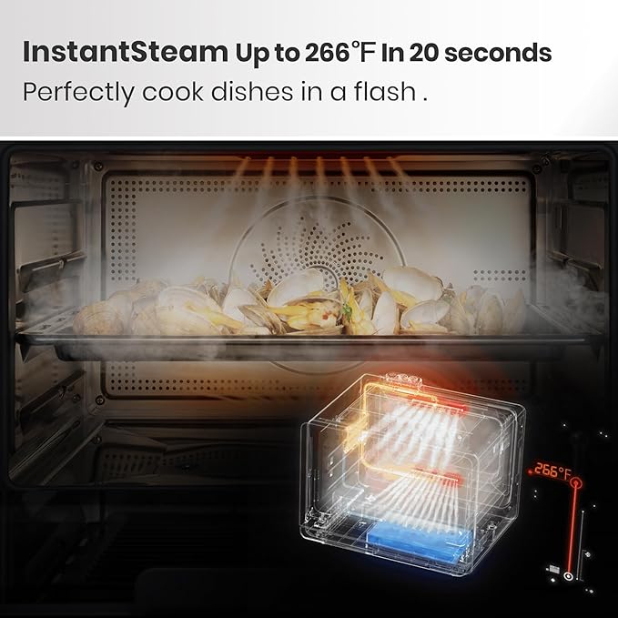 7-in-1 Steam Convection Oven Countertop with Air Fry, Bake, Sous Vide, Ferment, Built-in Recipes | Anti-Scalding, Self Clean, Food-grade Stainless Steel Cavity & Accessories | 1500W (Black)