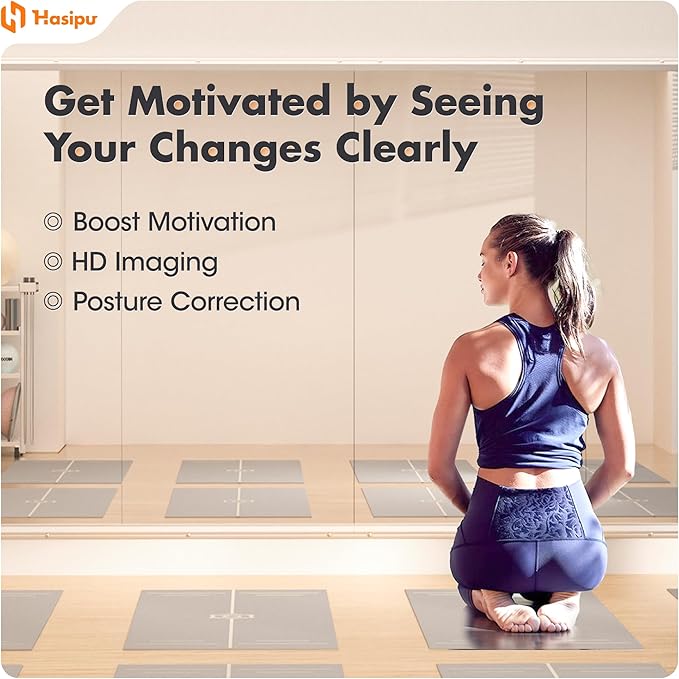 Hasipu Home Gym Mirror 55" L x 21" W - 2PCS Large Full Body Mirror for Yoga, Wall-Mounted Mirrors for Fitness, Garage, Dance Studio, 0.16in Tempered Glass Frameless