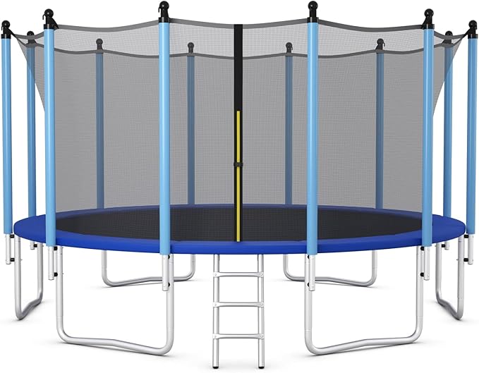 GYMAX Trampoline, 8FT 10FT 12FT 14FT 15FT 16FT Recreational Trampolines w/Safety Enclosure Net & Ladder - ASTM Certificated, Outdoor Trampoline for Kids and Adults