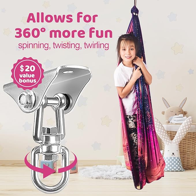 Double Layer Sensory Swing for Kids & Adults Holds up to 300lbs Indoor and Outdoor Therapy Cuddle Swing with 360° Swivel Hanger Kit Adjustable with Aspergers Autism ADHD (Fantasy Pink)