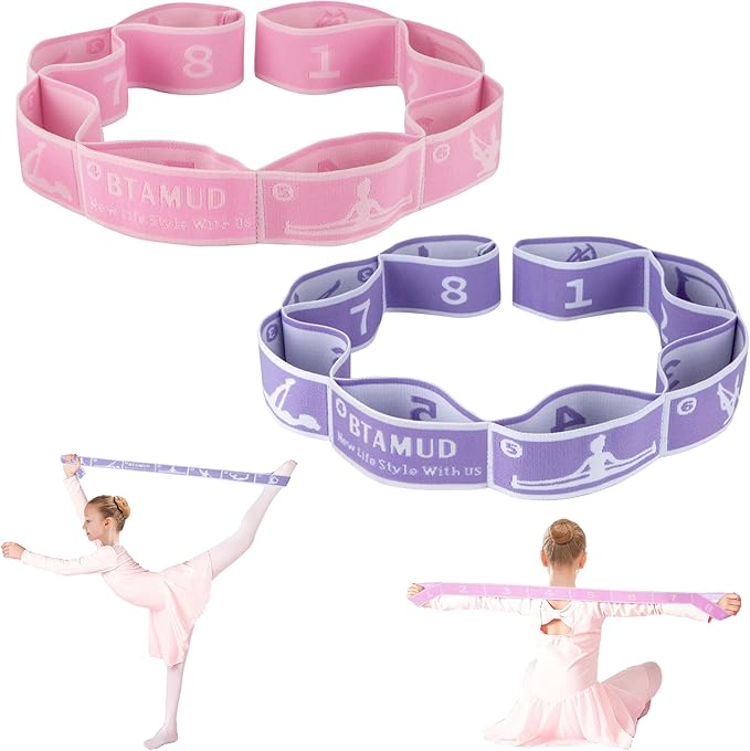 2 Pcs Kids Stretch Bands Dance Stretching Straps for Children Gymnastics Equipment Dance Training Elastic Band for Kids Multi-Loop Numbered Stretch Band for Ballet Cheerleading-8 Loops