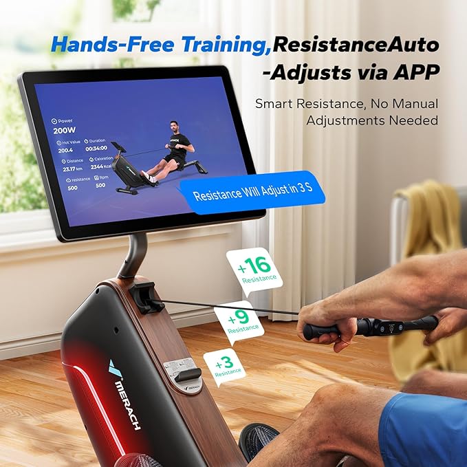 MERACH Rowing Machines for Home, Powerful Electromagnetic Row Machine with 51.2" Extended Rail, 16-Level Handle Resistance Adjustment Rower, 350 LBS Load Capacity, Ergonomic Comfort Seat, Easy Storage