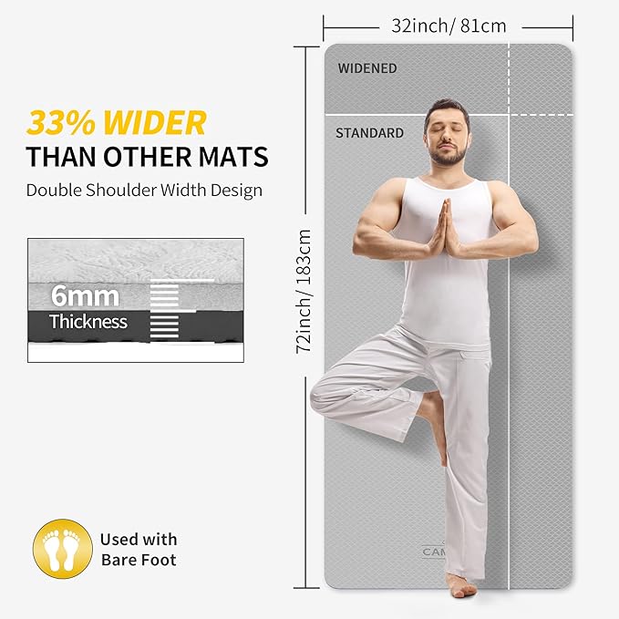CAMBIVO Extra Wide Yoga Mat for Women and Men (72"/84"x 32"x 1/4") TPE Workout Mat, Non-slip Large Exercise Fitness Mat for Yoga, Pilates, Workout