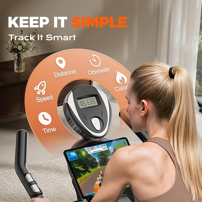 Exercise Bike, Adjustable Magnetic Resistance Stationary Bikes for Home with App Compatible, Indoor Cycling Bike with 300lbs Capacity Compact, Extra Comfort Seat & Tablet Mount