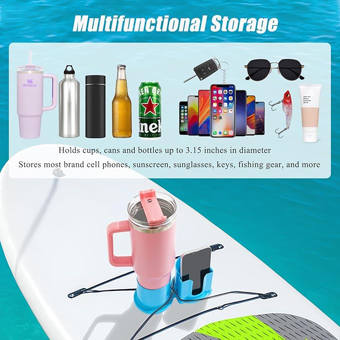 Paddleboard Cup Holder, Kayak Drink Holder for Paddle Board Cup and Phone Holder, Sup Surfboards Canoes Kayak Paddle Board Accessories for Types of Cup Bottle Drink