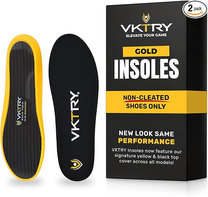 VKTRY Gold for Non-Cleated Shoes - Carbon Fiber Performance Insoles - Customized Athletic Inserts for Sports Basketball Volleyball Running & More | Shock Absorption US M9.5-10, W11.5-12, <120lbs