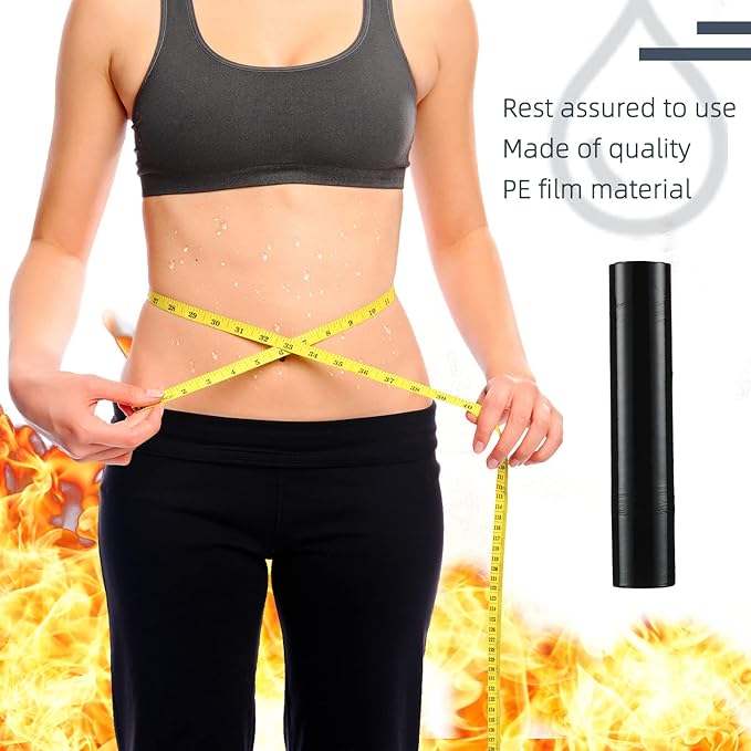 60 Meters Black Osmotic Plastic Body Wrap, Workout and Sweat Enhancer Stomach Wrap Body Wrap Film Applicator Power Wrap(2 Rolls)