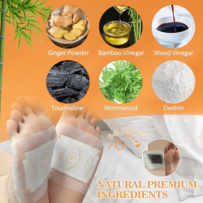 2 in 1 Foot Pads, 120 Pads Tear and Use Pure Ginger Bamboo Wormwood Foot Pads, Bigger Adhesive ''Stay in Place'' Goodnight Pads