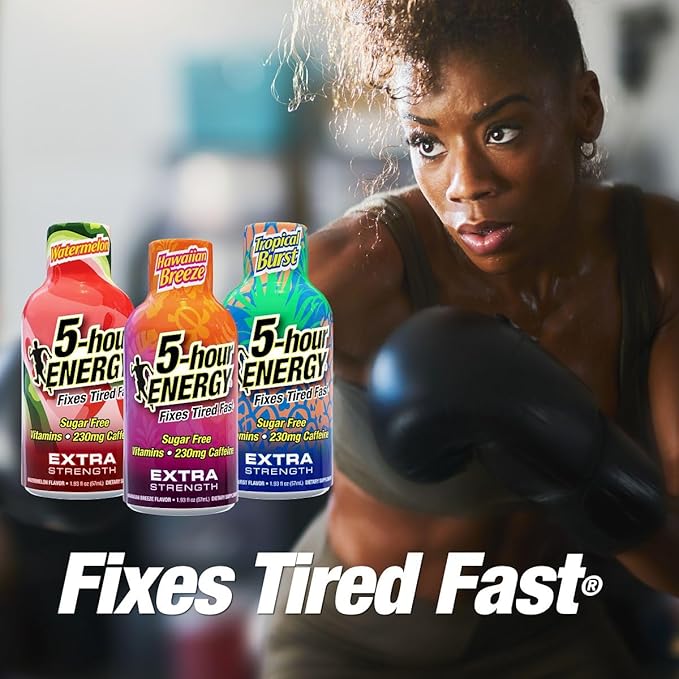 5-Hour Energy Extra Strength Shots Variety Pack, 30 Count (1.93 fl oz) - Tropical Burst, Hawaiian Breeze, Watermelon Flavors
