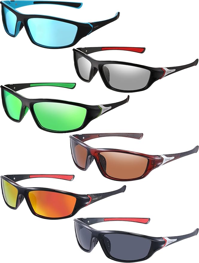 Frienda 6 Pack Polarized Sport Sunglasses for Men Multipack Fit over Glasses Pack Lot Set Men's Sport Fishing Eyeglasses