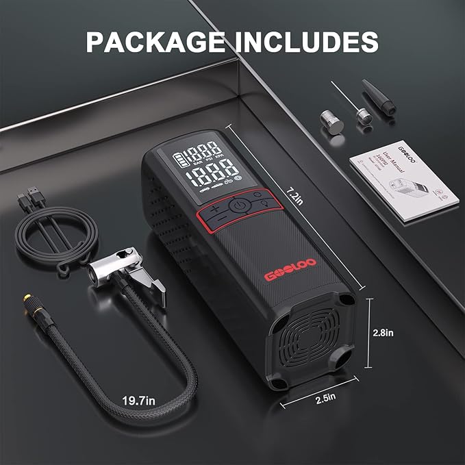 GOOLOO GT160 Tire Inflator Portable Air Compressor, 160PSI Portable Air Pump for Car Tires, 7500mAh Cordless Air Pump with Digital Pressure Suitable for Cars, Bikes, Balls, Motorcycles