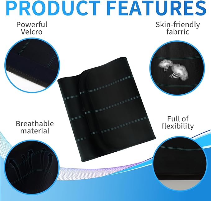 S Abdominal Binder Post Surgery for Men and Women, 12" High Postpartum Tummy Tuck Belt Provides Bariatric Stomach Compression, High Elasticity, Breathable - (60" - 75") 4 PANEL Black