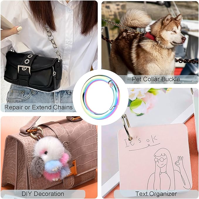 10Pack 1 Inch Metal Spring O Ring Clips Keychain, Round Carabiner Clips Keyrings Snap Hook Buckle, Purse Shoulder Bag Chain Ring Clip Replacement Paracord Keychain Lanyard Leather DIY Crafts (Rainbow)