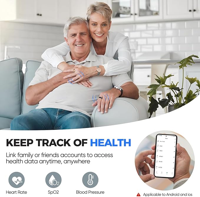 Smart Ring with Sleep Monitoring, No APP Subscription, 10-Day Battery Life, Stress/Heart Rate/Women's Health Tracker, Android & iOS Compatible (Black, 7)