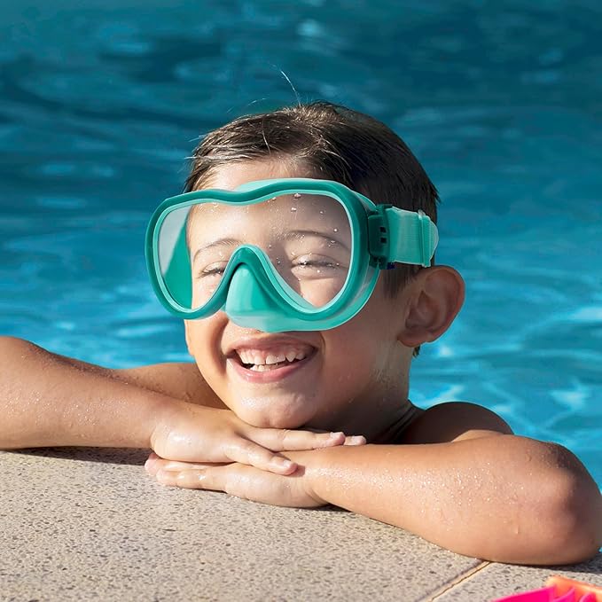 Kids Swim Goggles with Nose Cover, Anti-Leak Swim Mask with Elastic Fabric Strap, UV Protection Swimming Goggles for Kids