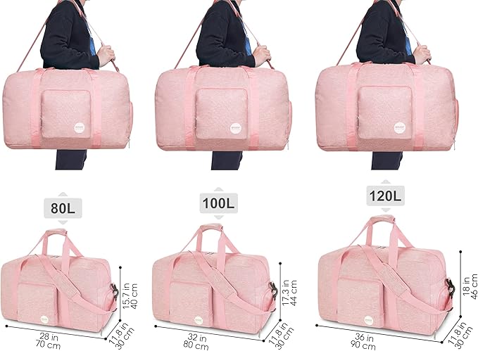 WANDF Foldable Travel Duffel Bag 60-120L Duffle Carry on for Women and Men