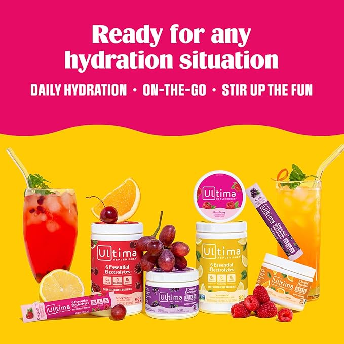 Ultima Replenisher Daily Electrolyte Powder Drink Mix – Sugar Free – Cherry Pomegranate, 90 Servings – Hydration Powder with 6 Electrolytes & Minerals – Keto Friendly, Vegan, Non-GMO