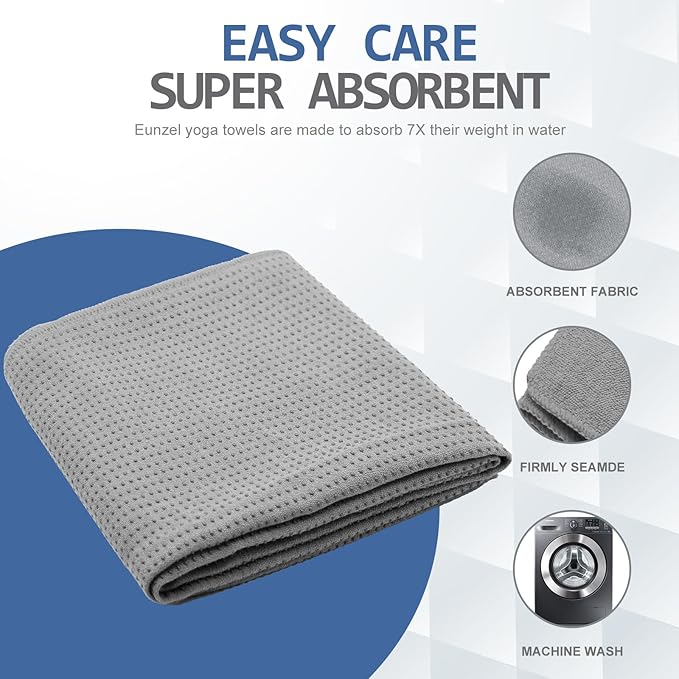 Eunzel 2 Pack Yoga Towel,Hot Yoga Mat Towel with Grip Dots Sweat Absorbent Non-Slip for Hot Yoga, Pilates and Workout 24" x72，Dark Grey (2 Pack)