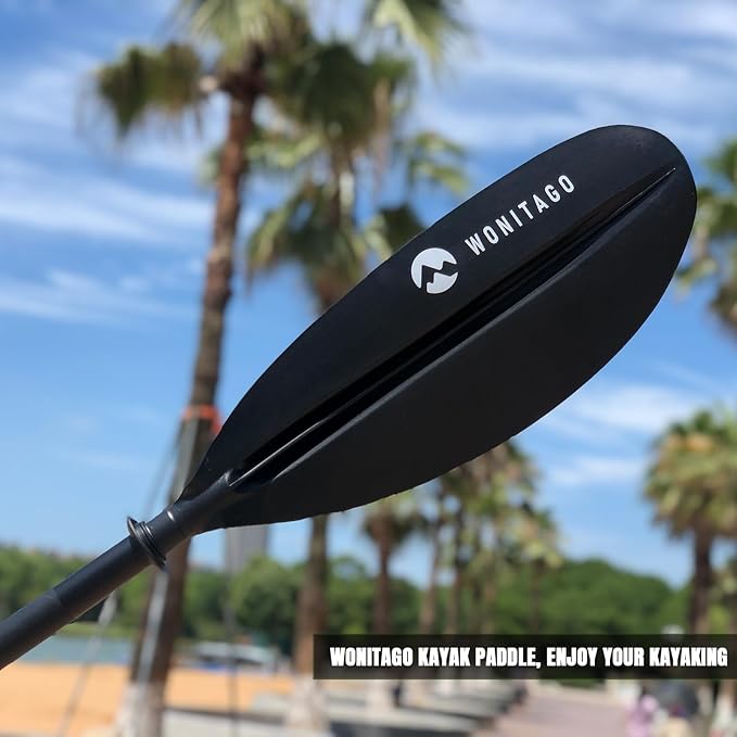 Kayak Paddle with Aluminum Shaft and Reinforced PP Blade, Floating Kayak Oar for Kayaking Canoeing and Boating, 220 cm/86 inches - 230 cm/90 inches