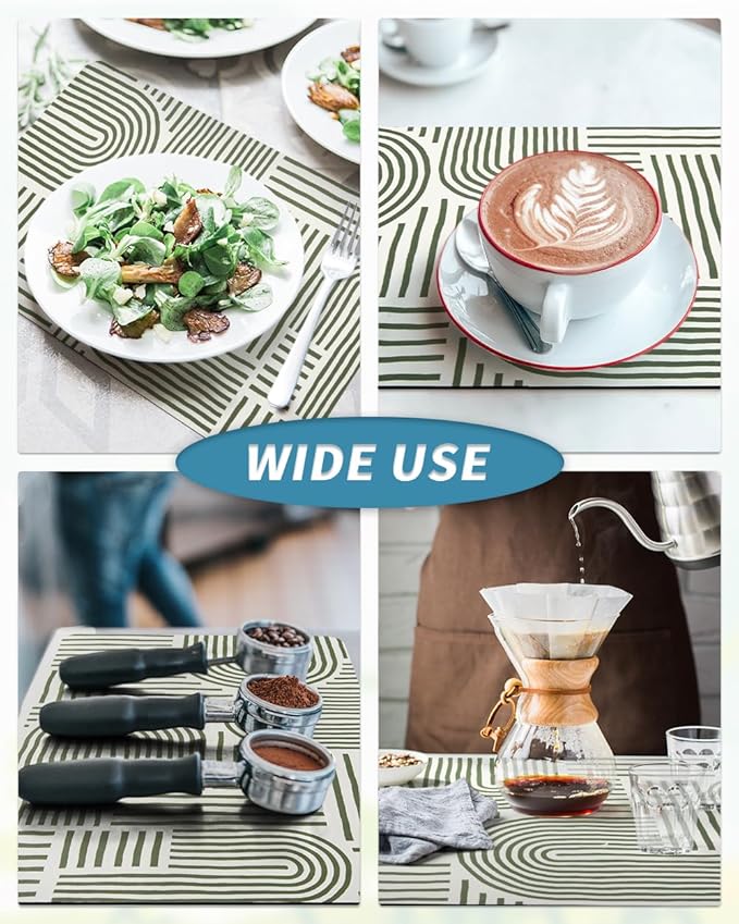 AMOAMI Coffee Mat Hide Stain Rubber Backed Absorbent Dish Drying Mat for Kitchen Counter - Fits Under Coffee Maker or Machine - Green Line 16x24