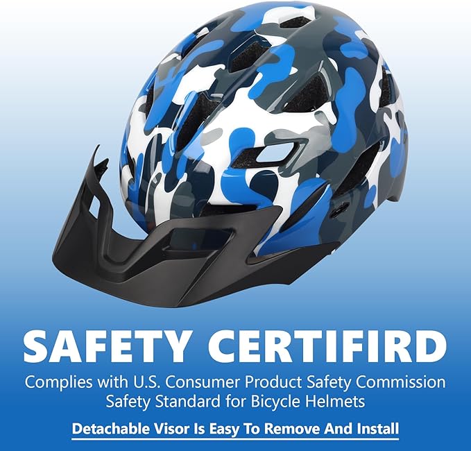 Kids Bike Helmet,Bavilk Kids Boys Girls Bike Helmets with LED Light Detachable Visor Children Youth Teen Multi-Sport for Skating Cycling Scooter Skateboard Adjustable & Lightweight 19.7"-22.4"