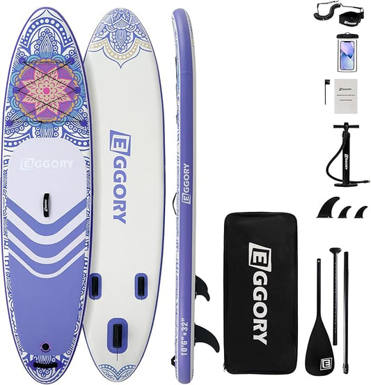 Inflatable Paddle Board,Stand Up Paddle Board Set, Extra Wide SUP Board with Removable Fin, Floating Paddle, Hand Pump, Waterproof Phone Pouch,Traveling Board