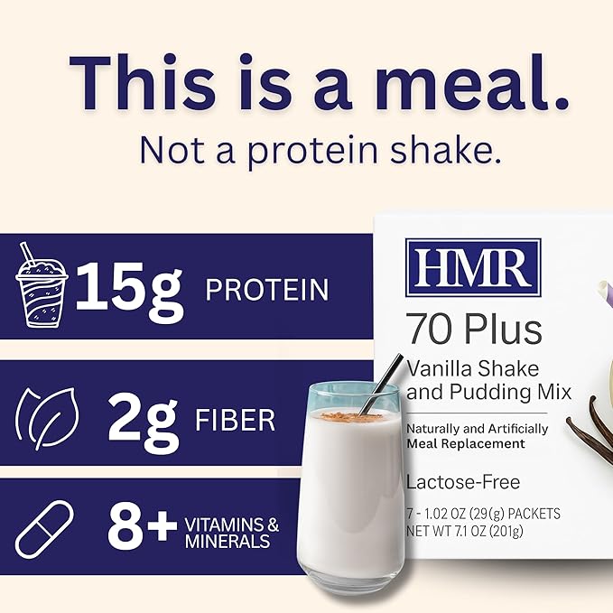 HMR 70 Plus Vanilla Shake & Pudding Mix | Meal Replacement Powder | Lactose-Free | 15g Protein | Supports Healthy Weight Loss | Easy to Make | Low Calorie | 21 Single Serving Packets
