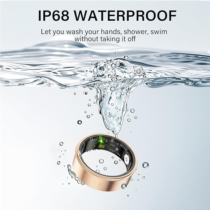 Smart Ring Health Tracker, Fitness Sleep and Heart Rate Monitor Smart Ring, Waterproof Bluetooth Fitness Tracker Ring IPX68 Waterproof (Black, 8)