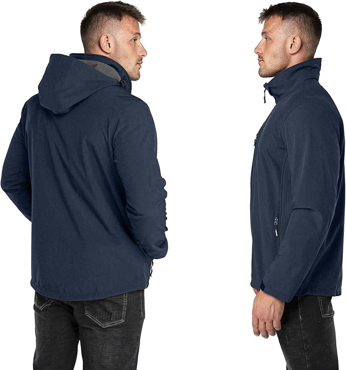 Outdoor Ventures Men's Lightweight Softshell Jacket Fleece Lined Hooded Water Resistant Winter Hiking Windbreaker Jackets