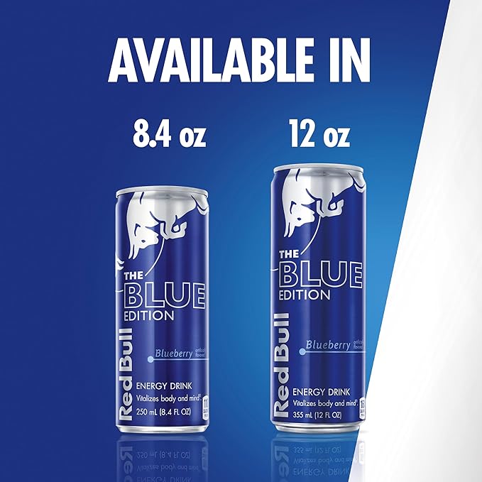 Red Bull Blue Edition Energy Drink, Blueberry, with 80mg Caffeine plus Taurine & B Vitamins, 8.4 Fl Oz, Pack of 24 Cans