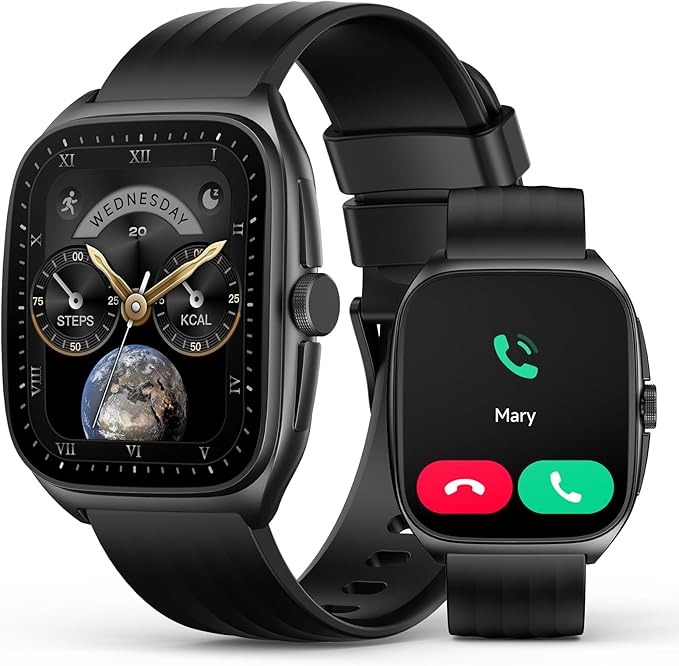 SOUYIE Smart Watch with SOS, 1.85" AMOLED Display Fitness Tracker, Heart Rate Blood Oxygen Sleep Monitor for Men Women, IP68 Waterproof Sport Watch, Answer/Make Calls, Compatible with Android iPhone