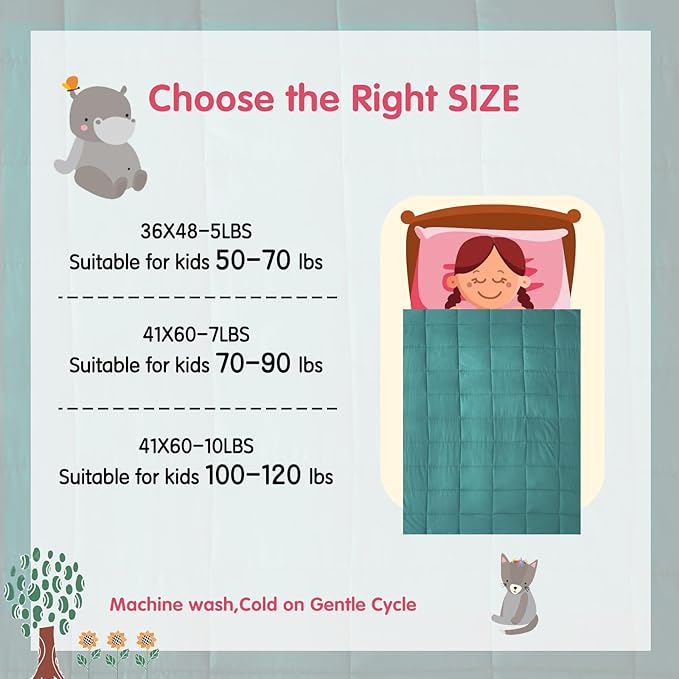 yescool Weighted Blanket (7 lbs, 41" x 60", Teal) Cooling Heavy Blanket for Sleeping Perfect for 60-90 lbs, Breathable Blanket with Premium Glass Bead, Machine Washable