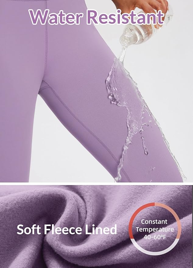 baleaf Women's Fleece Lined Leggings Waterproof Winter Hiking Pants Thermal Running Tights Zipper Pockets High Waisted