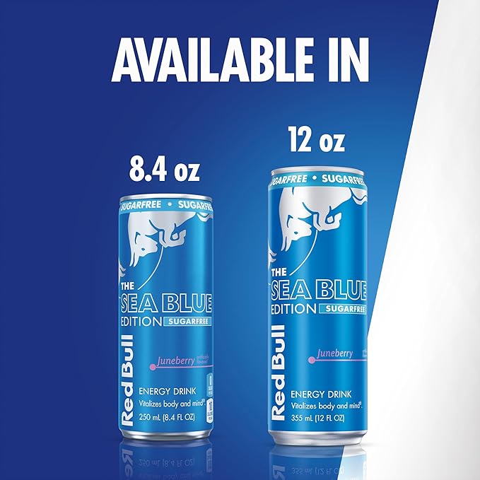 Red Bull Sea Blue Edition Sugar Free Energy Drink, Juneberry, 8.4 fl. oz., Case of 24 cans, with 80mg Caffeine, Taurine & B Vitamins