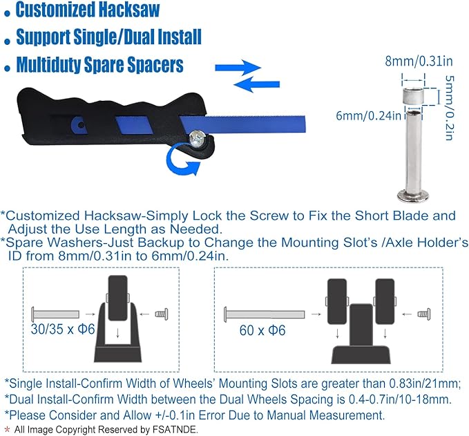 Luggage Suitcase Replacement Wheels Set of 4 PU Bearing Wheels-Install Width 0.8in/21mm with 3 Size Axles and Hacksaw for Trolley Bag Drawbar Box Smooth Rolling Repair(54mm x 18mm)
